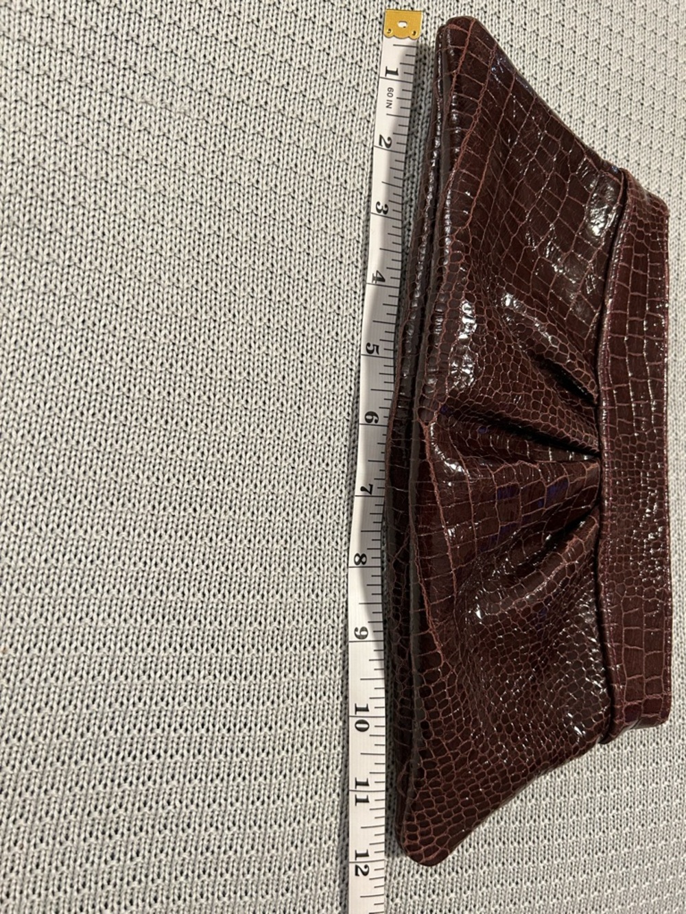 Lauren Merkin Patent LeatherCroc-Embossed Burgundy Clutch with Gold Interior - Picture 6 of 7